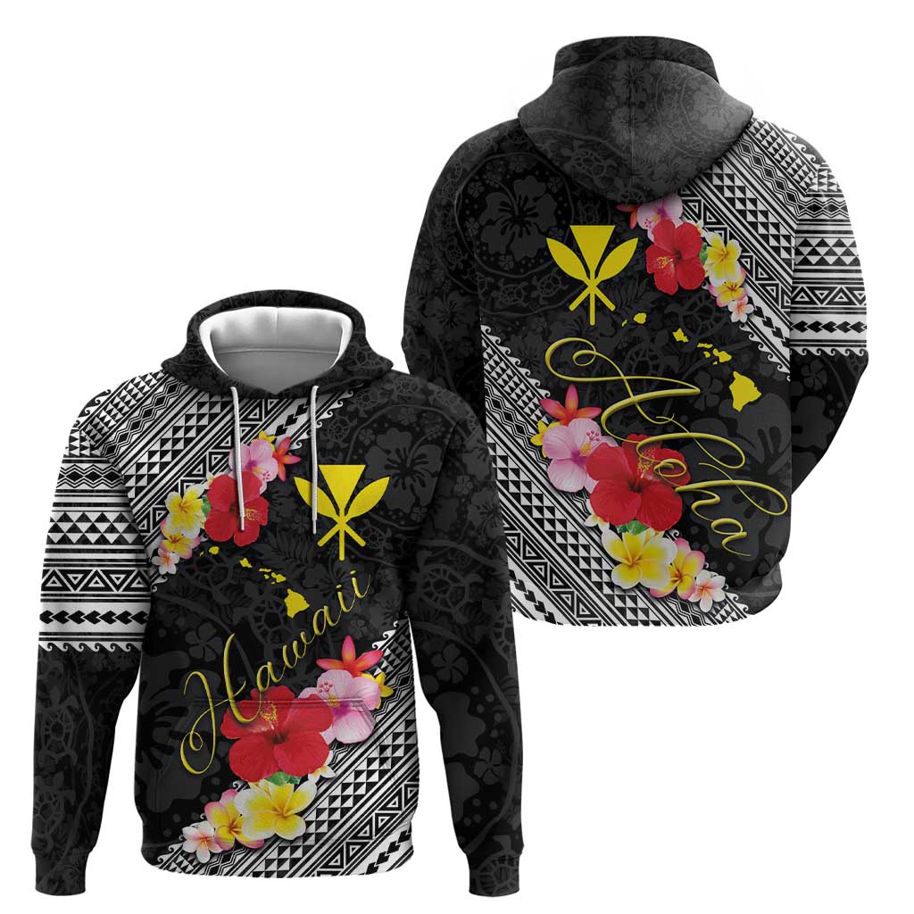 Aloha Hawaii Hibiscus and Plumeria Flowers Hoodie Kanaka Maoli Tattoo Polynesian Pattern LT03 - Polynesian Pride