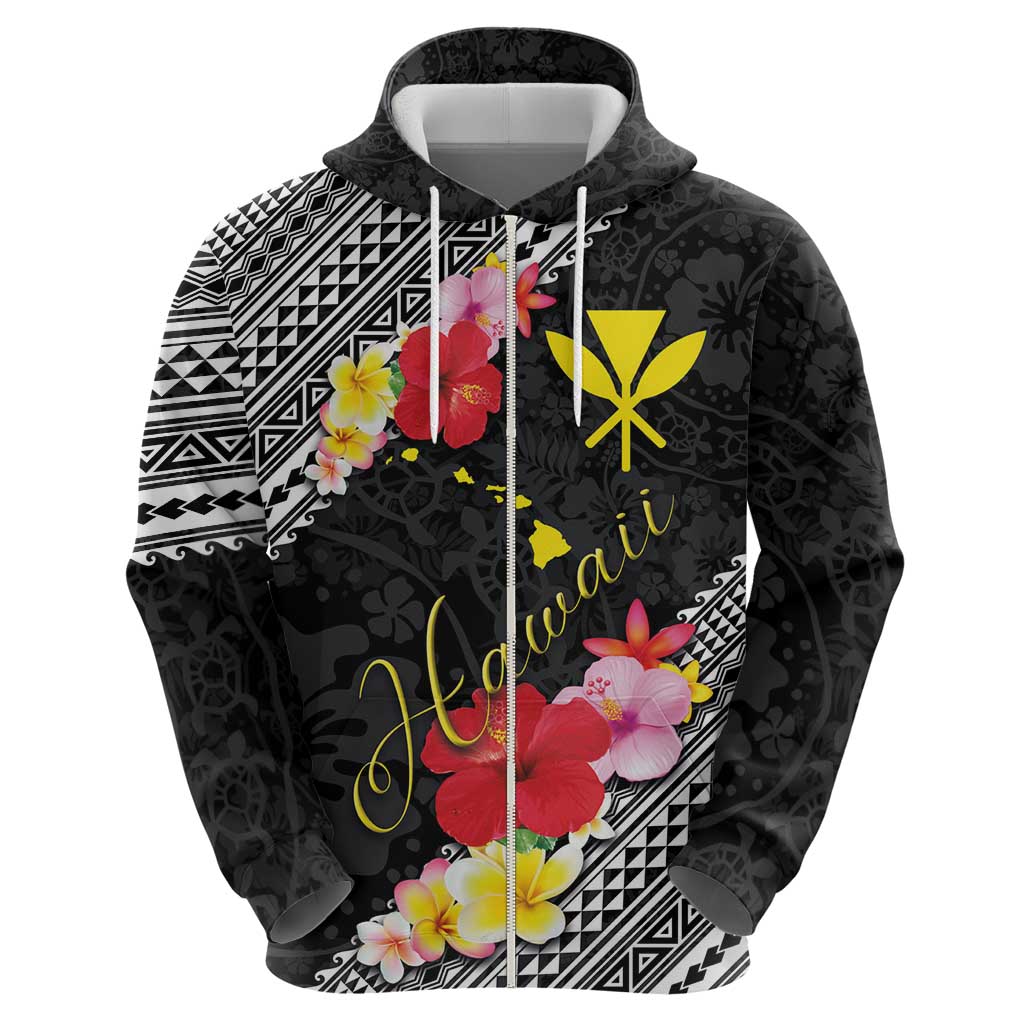 Aloha Hawaii Hibiscus and Plumeria Flowers Hoodie Kanaka Maoli Tattoo Polynesian Pattern LT03 - Polynesian Pride