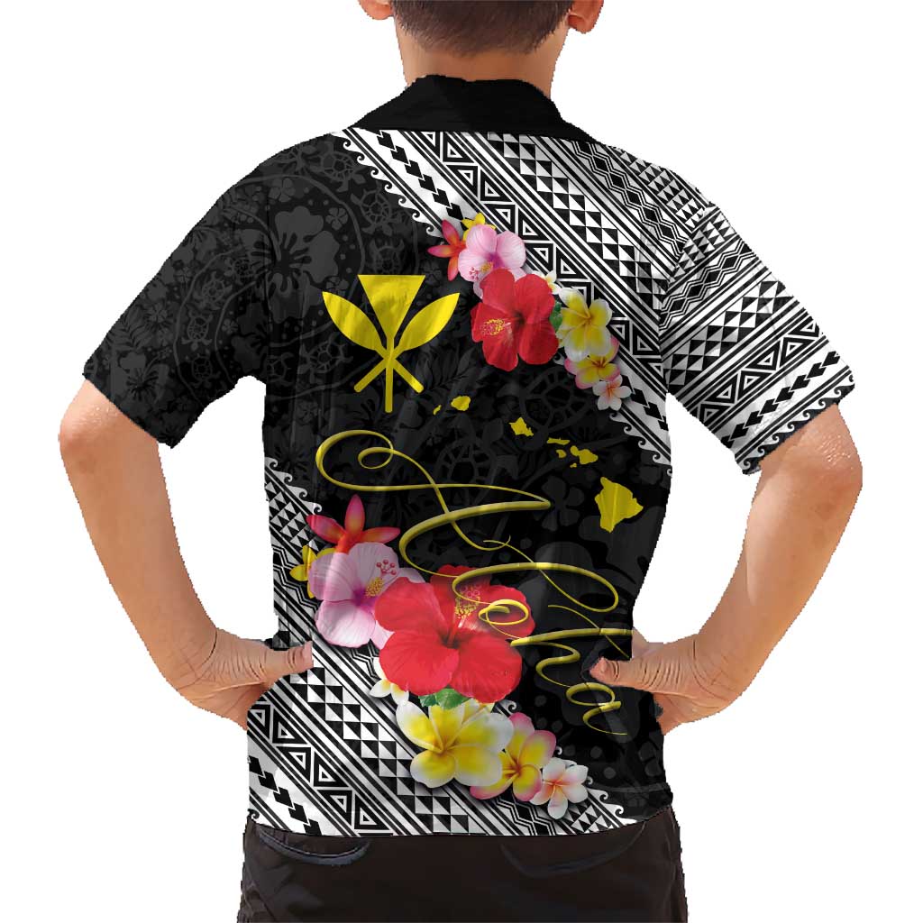 Aloha Hawaii Hibiscus and Plumeria Flowers Kid Hawaiian Shirt Kanaka Maoli Tattoo Polynesian Pattern LT03 - Polynesian Pride
