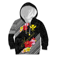 Aloha Hawaii Hibiscus and Plumeria Flowers Kid Hoodie Kanaka Maoli Tattoo Polynesian Pattern LT03 Hoodie Black - Polynesian Pride