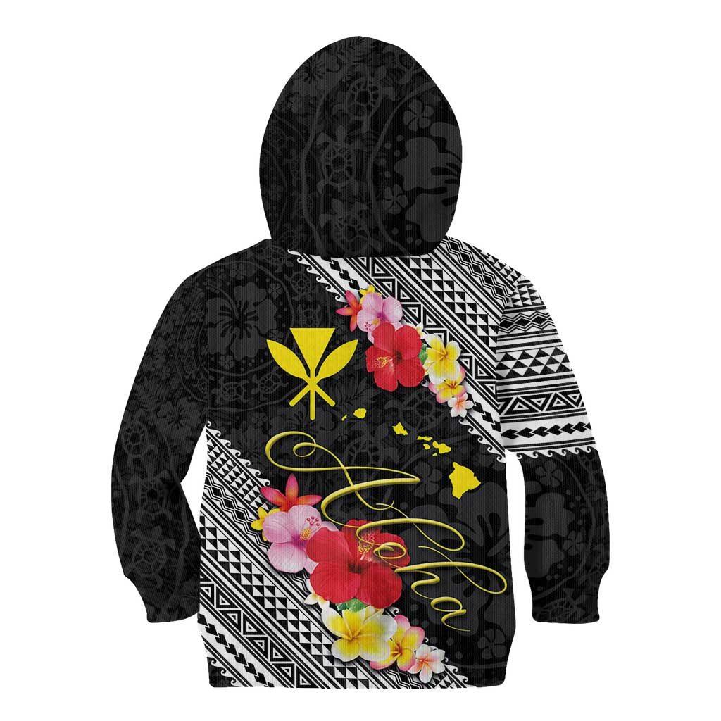 Aloha Hawaii Hibiscus and Plumeria Flowers Kid Hoodie Kanaka Maoli Tattoo Polynesian Pattern LT03 - Polynesian Pride