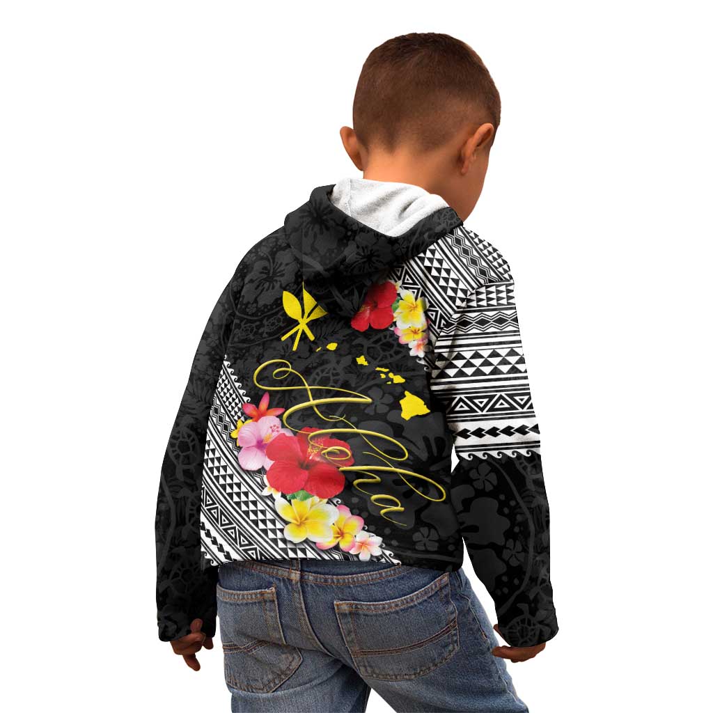 Aloha Hawaii Hibiscus and Plumeria Flowers Kid Hoodie Kanaka Maoli Tattoo Polynesian Pattern LT03 - Polynesian Pride