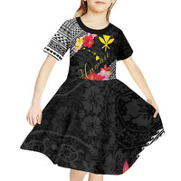 Aloha Hawaii Hibiscus and Plumeria Flowers Kid Short Sleeve Dress Kanaka Maoli Tattoo Polynesian Pattern LT03 - Polynesian Pride