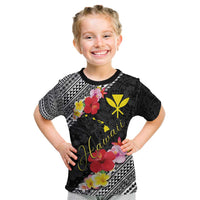 Aloha Hawaii Hibiscus and Plumeria Flowers Kid T Shirt Kanaka Maoli Tattoo Polynesian Pattern LT03 Black - Polynesian Pride