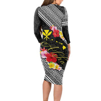 Aloha Hawaii Hibiscus and Plumeria Flowers Long Sleeve Bodycon Dress Kanaka Maoli Tattoo Polynesian Pattern LT03 - Polynesian Pride