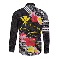 Aloha Hawaii Hibiscus and Plumeria Flowers Long Sleeve Button Shirt Kanaka Maoli Tattoo Polynesian Pattern LT03 - Polynesian Pride