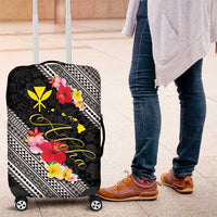 Aloha Hawaii Hibiscus and Plumeria Flowers Luggage Cover Kanaka Maoli Tattoo Polynesian Pattern LT03 Black - Polynesian Pride