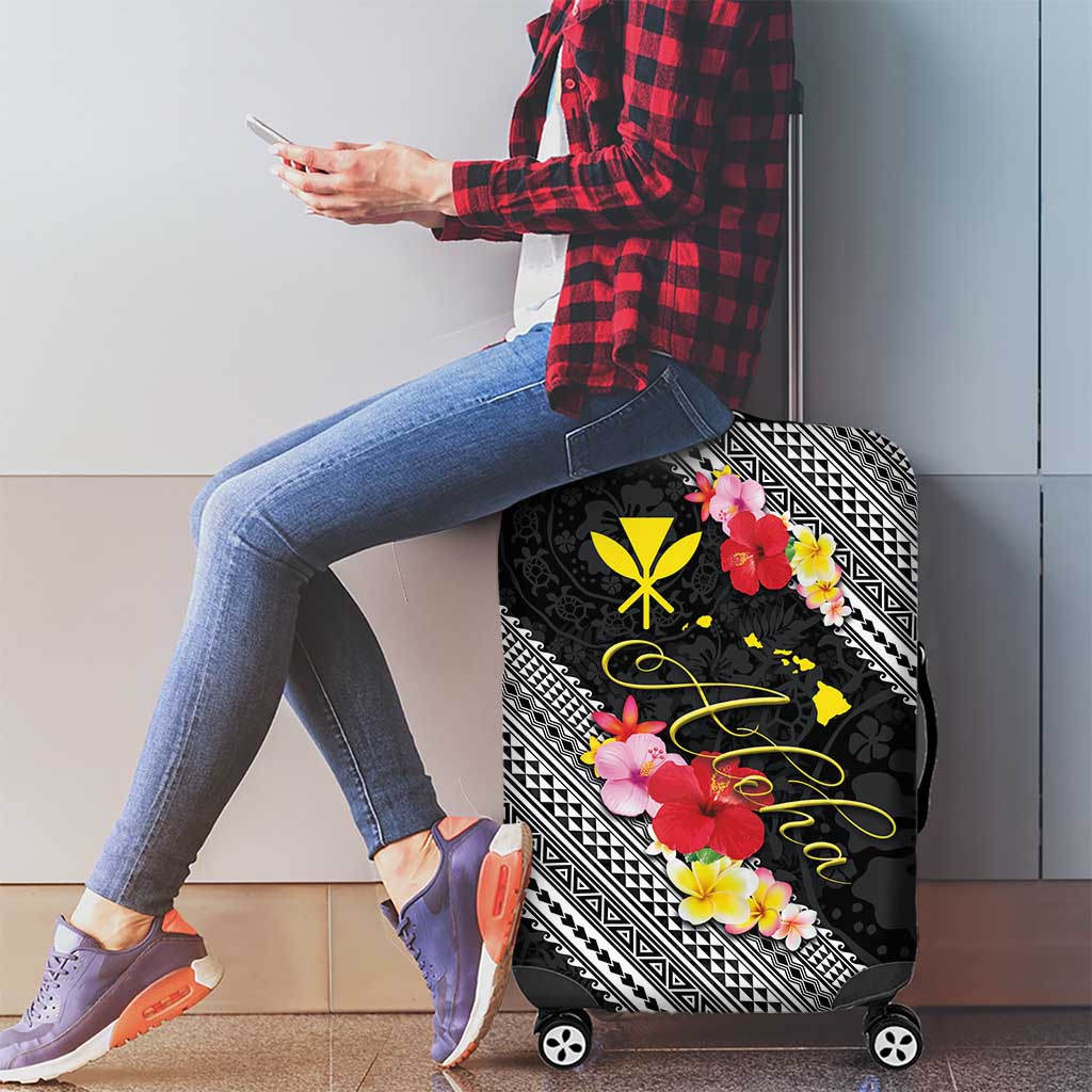 Aloha Hawaii Hibiscus and Plumeria Flowers Luggage Cover Kanaka Maoli Tattoo Polynesian Pattern LT03 - Polynesian Pride