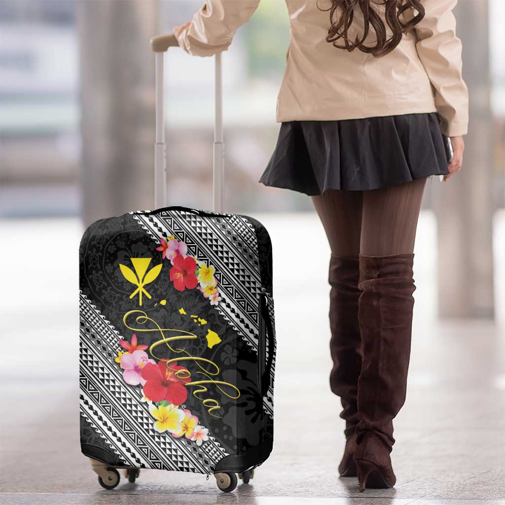 Aloha Hawaii Hibiscus and Plumeria Flowers Luggage Cover Kanaka Maoli Tattoo Polynesian Pattern LT03 - Polynesian Pride