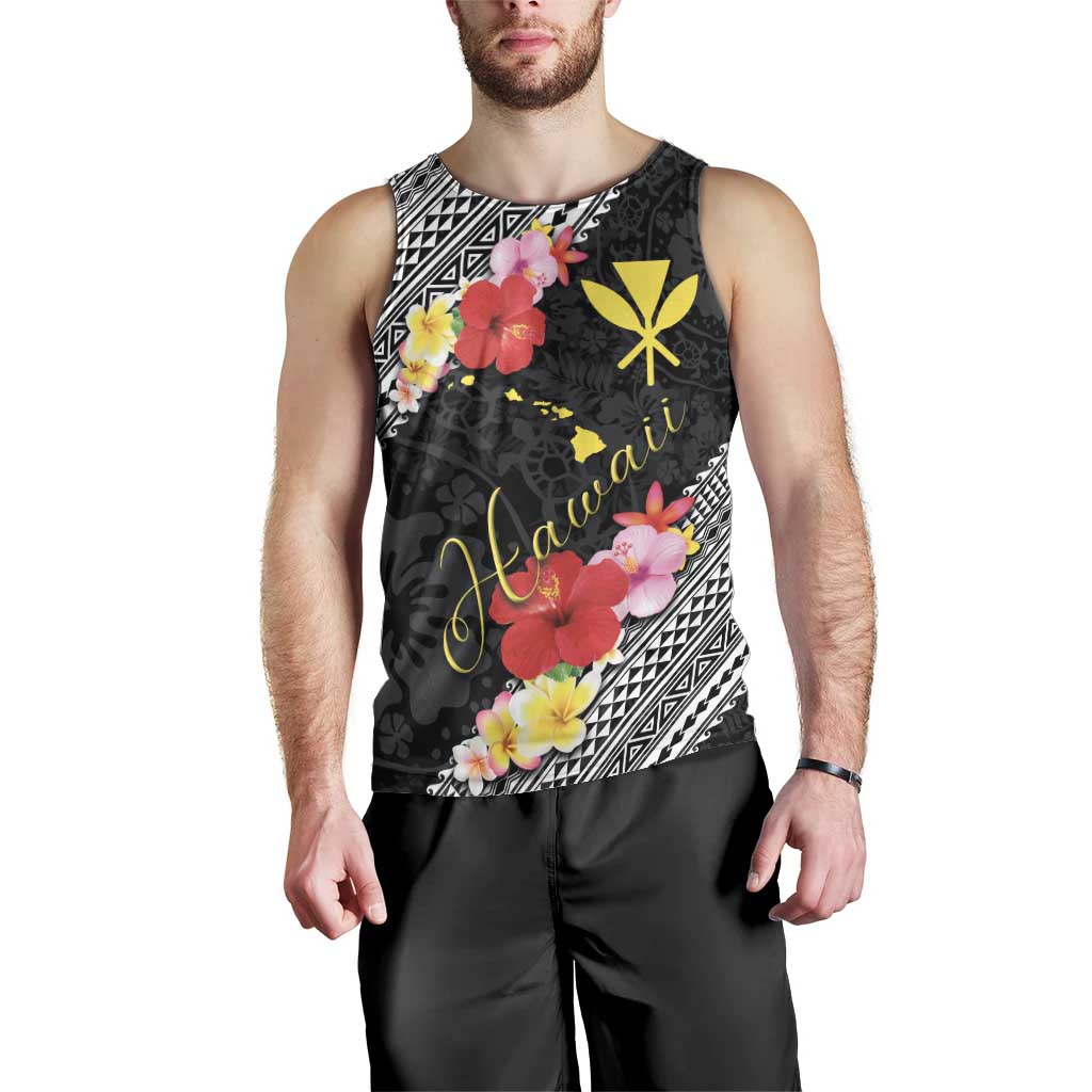 Aloha Hawaii Hibiscus and Plumeria Flowers Men Tank Top Kanaka Maoli Tattoo Polynesian Pattern LT03 - Polynesian Pride