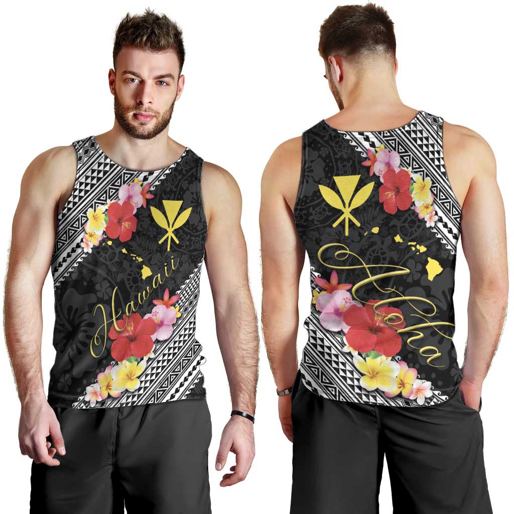 Aloha Hawaii Hibiscus and Plumeria Flowers Men Tank Top Kanaka Maoli Tattoo Polynesian Pattern LT03 - Polynesian Pride
