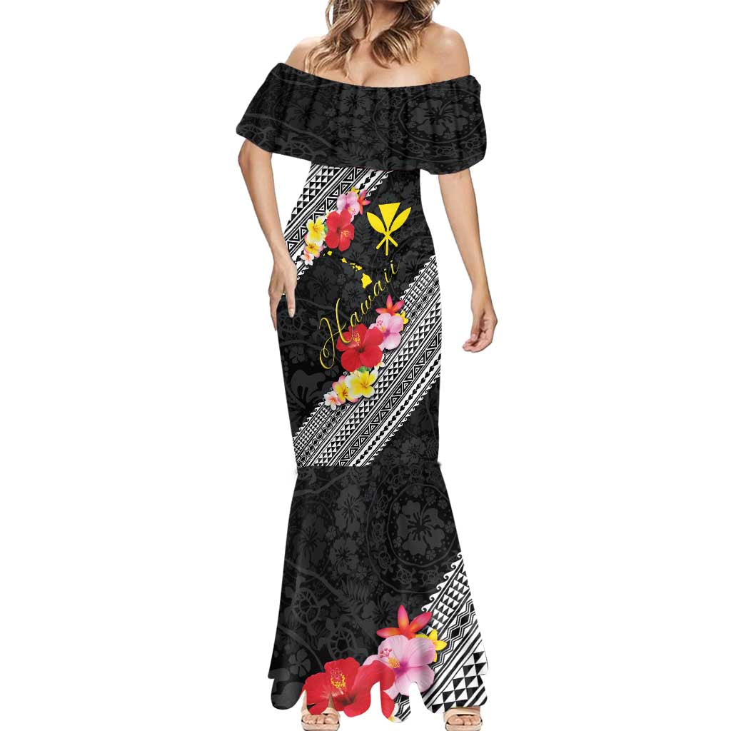 Aloha Hawaii Hibiscus and Plumeria Flowers Mermaid Dress Kanaka Maoli Tattoo Polynesian Pattern LT03 - Polynesian Pride