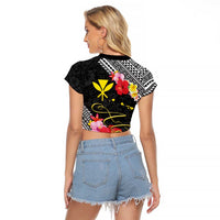 Aloha Hawaii Hibiscus and Plumeria Flowers Raglan Cropped T Shirt Kanaka Maoli Tattoo Polynesian Pattern LT03 - Polynesian Pride