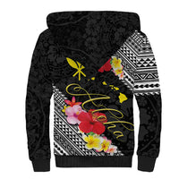 Aloha Hawaii Hibiscus and Plumeria Flowers Sherpa Hoodie Kanaka Maoli Tattoo Polynesian Pattern LT03 - Polynesian Pride