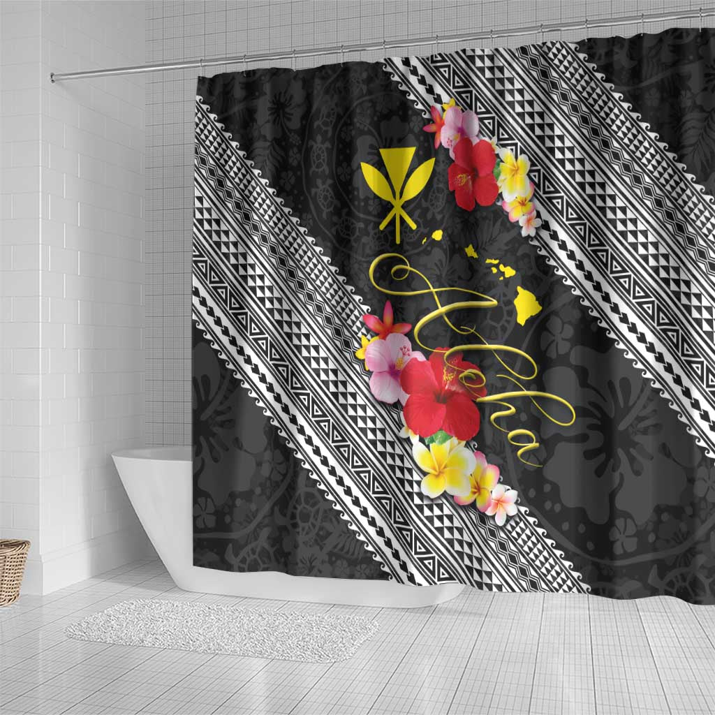 Aloha Hawaii Hibiscus and Plumeria Flowers Shower Curtain Kanaka Maoli Tattoo Polynesian Pattern LT03 - Polynesian Pride