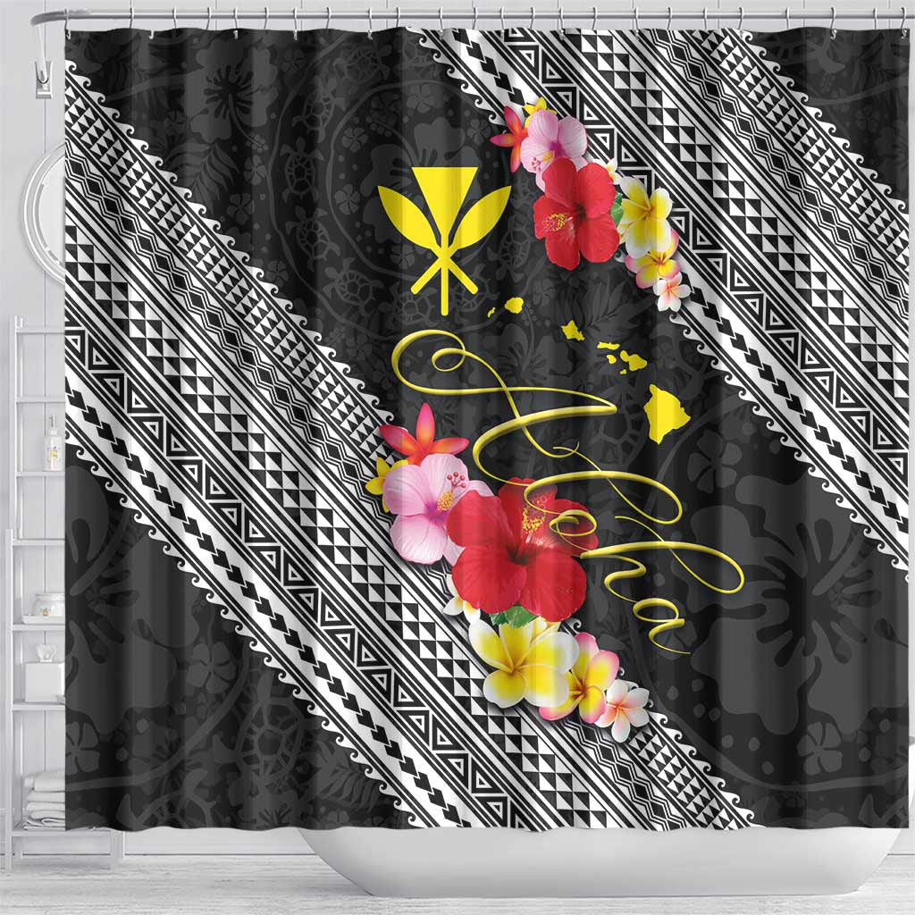 Aloha Hawaii Hibiscus and Plumeria Flowers Shower Curtain Kanaka Maoli Tattoo Polynesian Pattern LT03 - Polynesian Pride