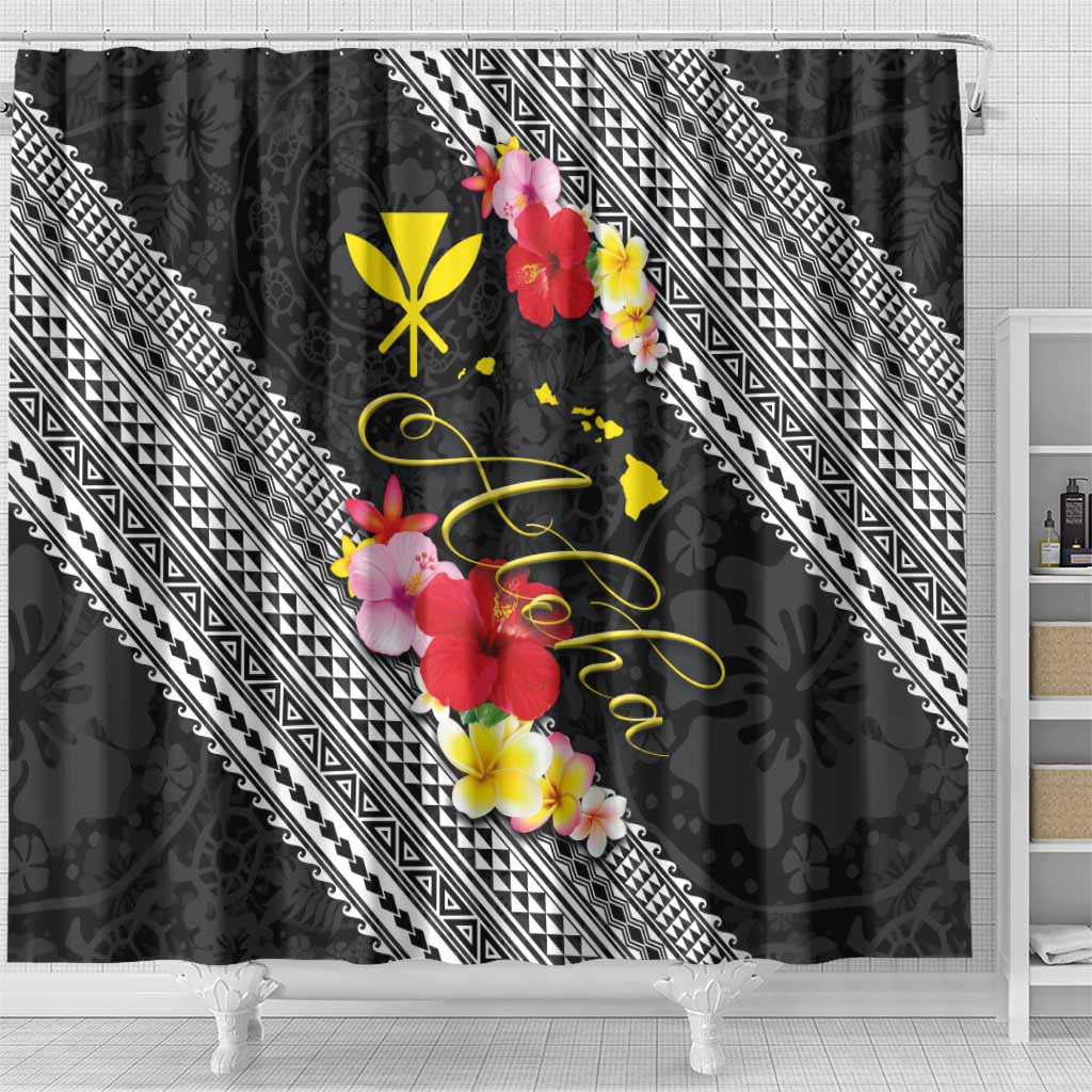 Aloha Hawaii Hibiscus and Plumeria Flowers Shower Curtain Kanaka Maoli Tattoo Polynesian Pattern LT03 - Polynesian Pride