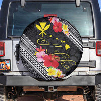Aloha Hawaii Hibiscus and Plumeria Flowers Spare Tire Cover Kanaka Maoli Tattoo Polynesian Pattern LT03 Black - Polynesian Pride