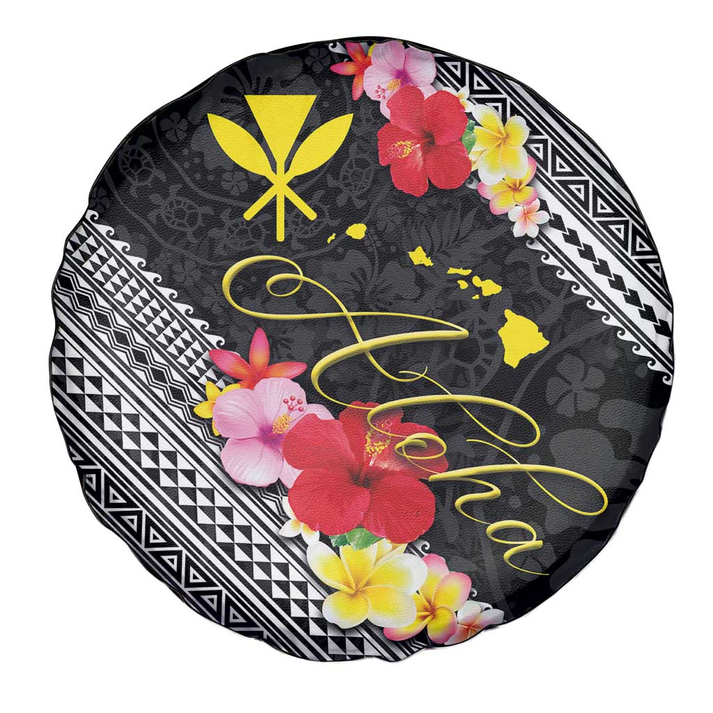 Aloha Hawaii Hibiscus and Plumeria Flowers Spare Tire Cover Kanaka Maoli Tattoo Polynesian Pattern LT03 - Polynesian Pride
