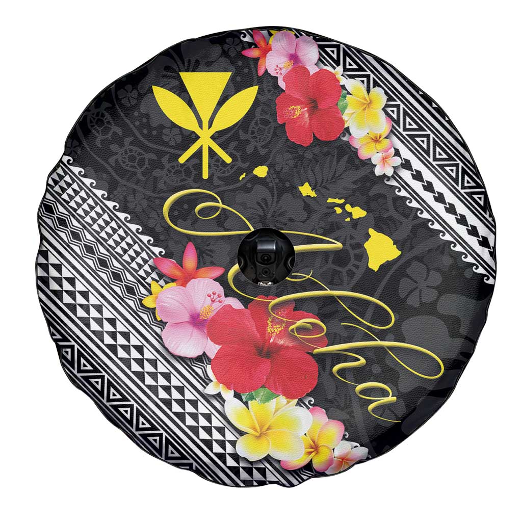 Aloha Hawaii Hibiscus and Plumeria Flowers Spare Tire Cover Kanaka Maoli Tattoo Polynesian Pattern LT03 - Polynesian Pride