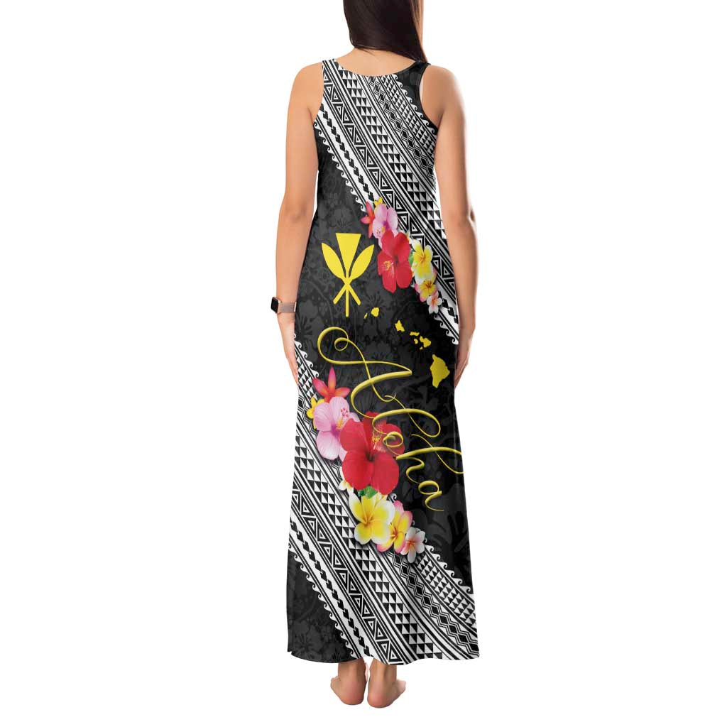 Aloha Hawaii Hibiscus and Plumeria Flowers Tank Maxi Dress Kanaka Maoli Tattoo Polynesian Pattern LT03 - Polynesian Pride
