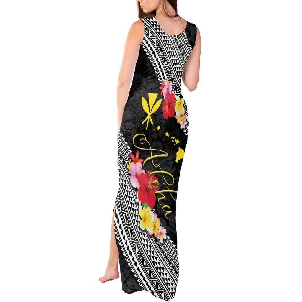 Aloha Hawaii Hibiscus and Plumeria Flowers Tank Maxi Dress Kanaka Maoli Tattoo Polynesian Pattern LT03 - Polynesian Pride