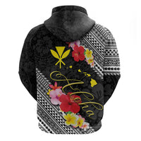 Aloha Hawaii Hibiscus and Plumeria Flowers Zip Hoodie Kanaka Maoli Tattoo Polynesian Pattern LT03 - Polynesian Pride