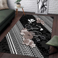 Aloha Hawaii Hibiscus and Plumeria Flowers Area Rug Kanaka Maoli Tattoo Polynesian Pattern Gray Color LT03 Black - Polynesian Pride