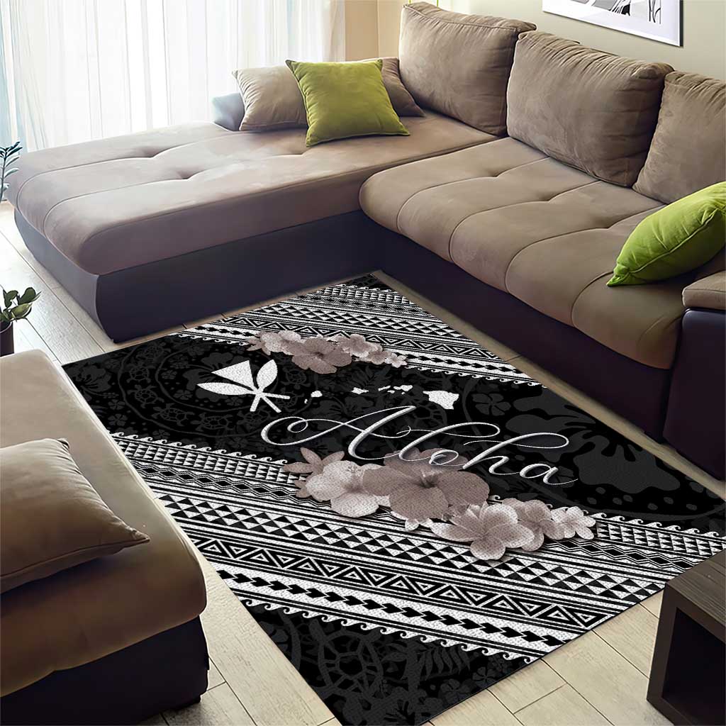 Aloha Hawaii Hibiscus and Plumeria Flowers Area Rug Kanaka Maoli Tattoo Polynesian Pattern Gray Color LT03 - Polynesian Pride
