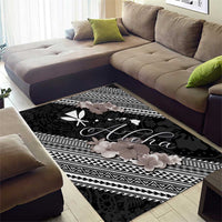 Aloha Hawaii Hibiscus and Plumeria Flowers Area Rug Kanaka Maoli Tattoo Polynesian Pattern Gray Color LT03 - Polynesian Pride