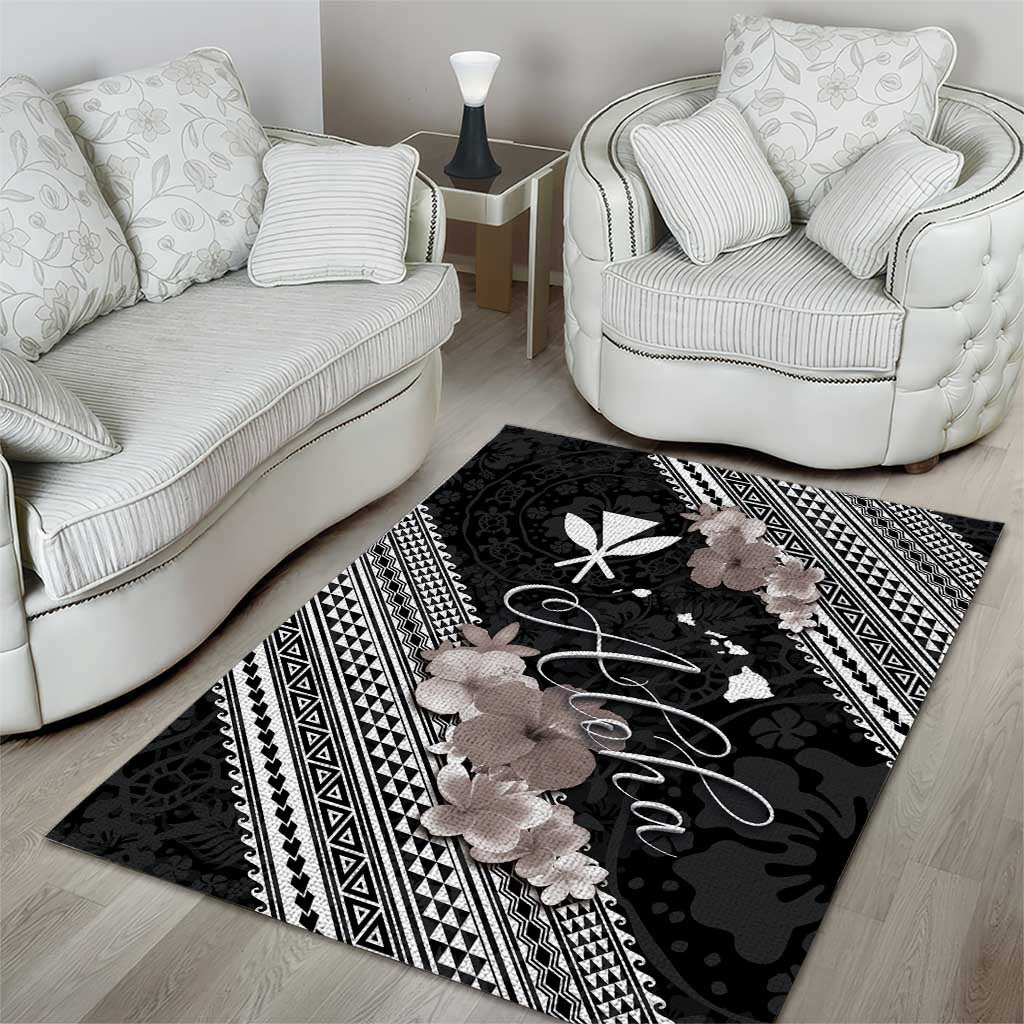 Aloha Hawaii Hibiscus and Plumeria Flowers Area Rug Kanaka Maoli Tattoo Polynesian Pattern Gray Color LT03 - Polynesian Pride