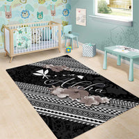 Aloha Hawaii Hibiscus and Plumeria Flowers Area Rug Kanaka Maoli Tattoo Polynesian Pattern Gray Color LT03 - Polynesian Pride