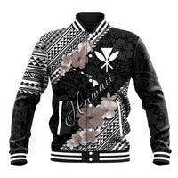 Aloha Hawaii Hibiscus and Plumeria Flowers Baseball Jacket Kanaka Maoli Tattoo Polynesian Pattern Gray Color LT03 Unisex Black - Polynesian Pride