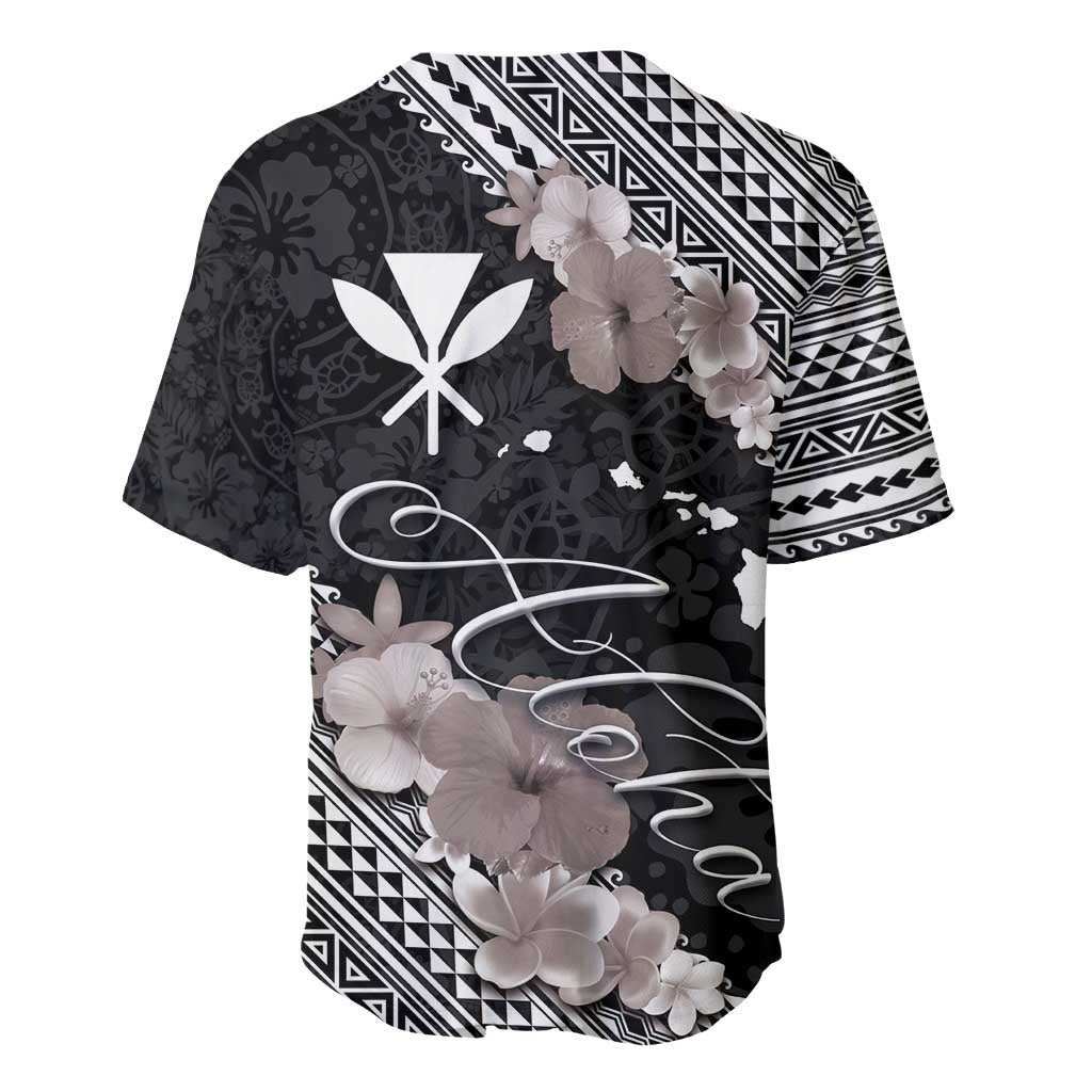 Aloha Hawaii Hibiscus and Plumeria Flowers Baseball Jersey Kanaka Maoli Tattoo Polynesian Pattern Gray Color LT03 - Polynesian Pride