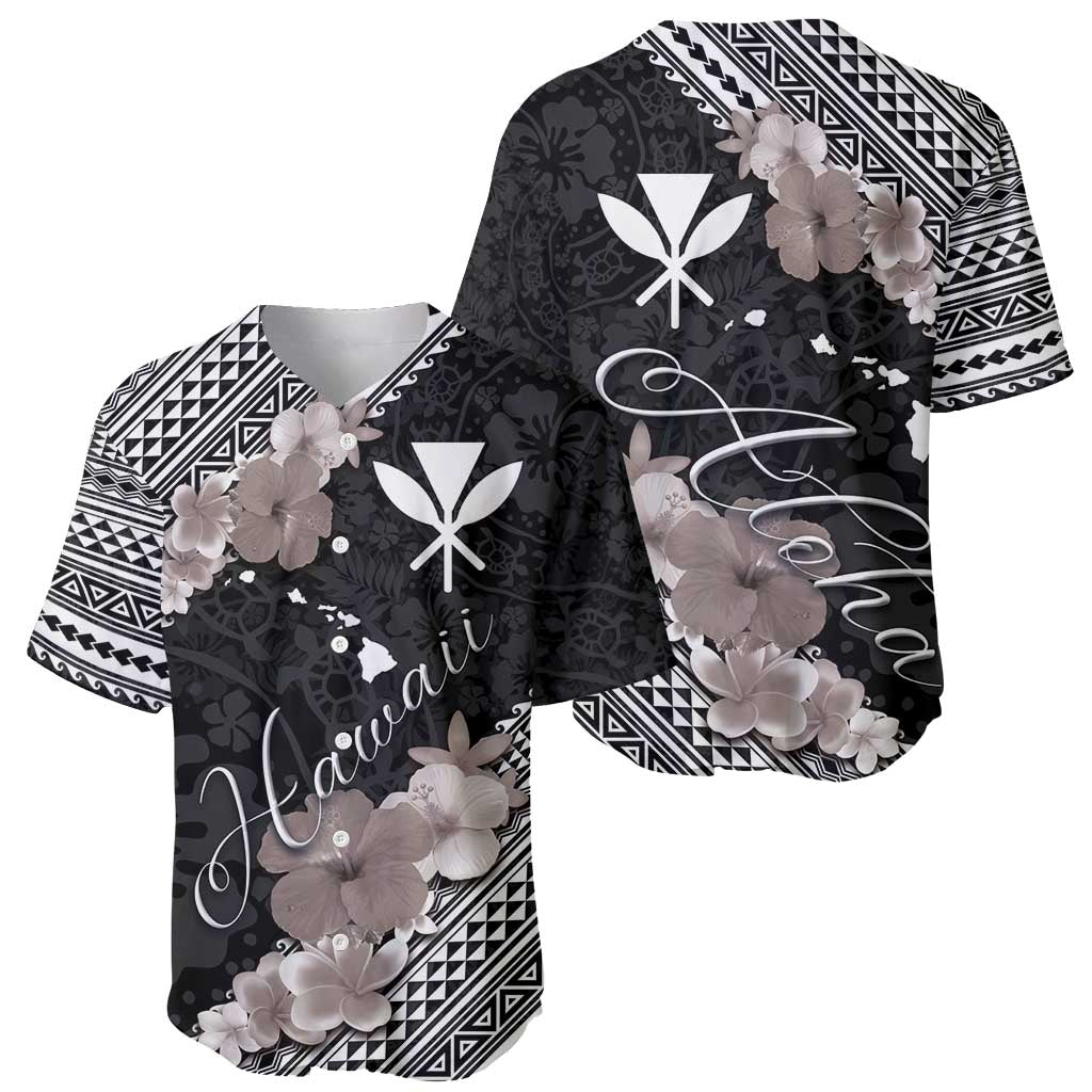 Aloha Hawaii Hibiscus and Plumeria Flowers Baseball Jersey Kanaka Maoli Tattoo Polynesian Pattern Gray Color LT03 - Polynesian Pride