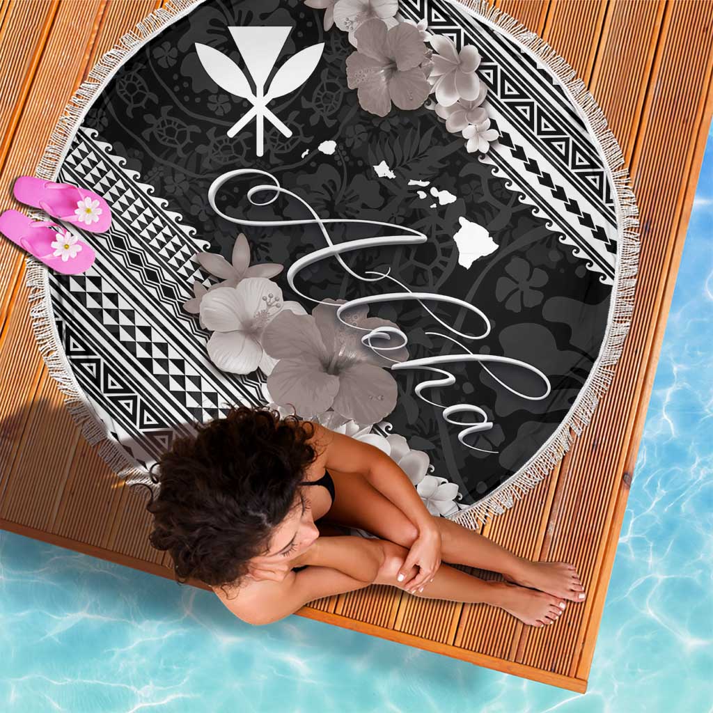 Aloha Hawaii Hibiscus and Plumeria Flowers Beach Blanket Kanaka Maoli Tattoo Polynesian Pattern Gray Color LT03 - Polynesian Pride