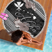 Aloha Hawaii Hibiscus and Plumeria Flowers Beach Blanket Kanaka Maoli Tattoo Polynesian Pattern Gray Color LT03 - Polynesian Pride