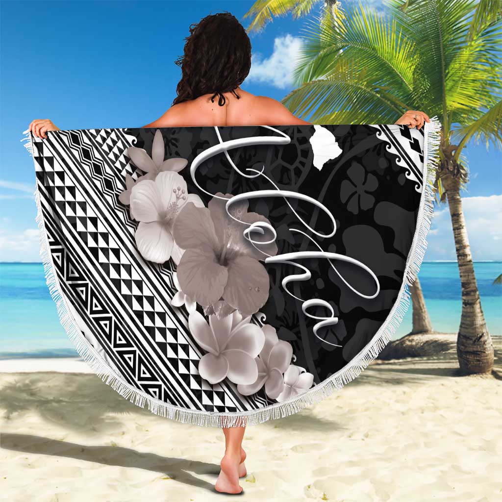Aloha Hawaii Hibiscus and Plumeria Flowers Beach Blanket Kanaka Maoli Tattoo Polynesian Pattern Gray Color LT03 - Polynesian Pride