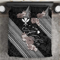 Aloha Hawaii Hibiscus and Plumeria Flowers Bedding Set Kanaka Maoli Tattoo Polynesian Pattern Gray Color LT03 Black - Polynesian Pride