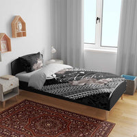 Aloha Hawaii Hibiscus and Plumeria Flowers Bedding Set Kanaka Maoli Tattoo Polynesian Pattern Gray Color LT03 - Polynesian Pride