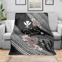 Aloha Hawaii Hibiscus and Plumeria Flowers Blanket Kanaka Maoli Tattoo Polynesian Pattern Gray Color LT03 - Polynesian Pride