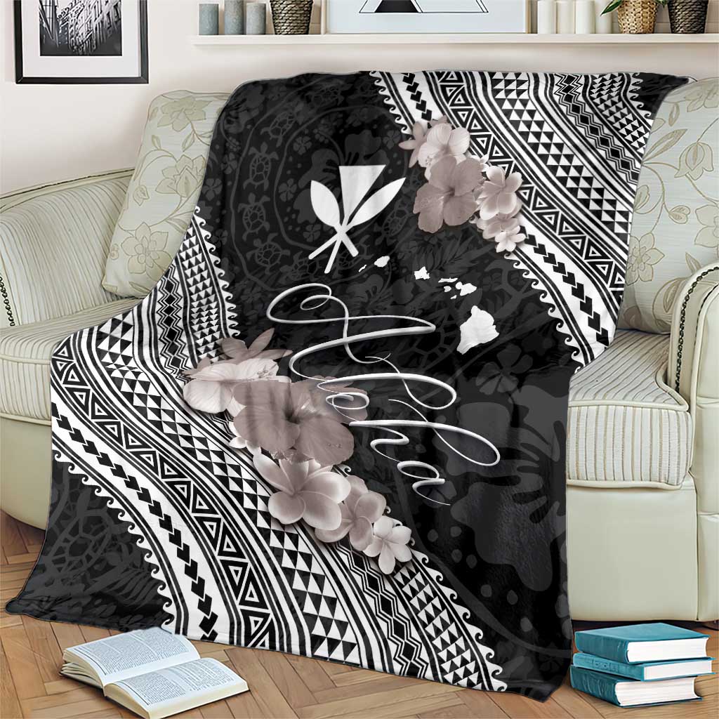 Aloha Hawaii Hibiscus and Plumeria Flowers Blanket Kanaka Maoli Tattoo Polynesian Pattern Gray Color LT03 - Polynesian Pride