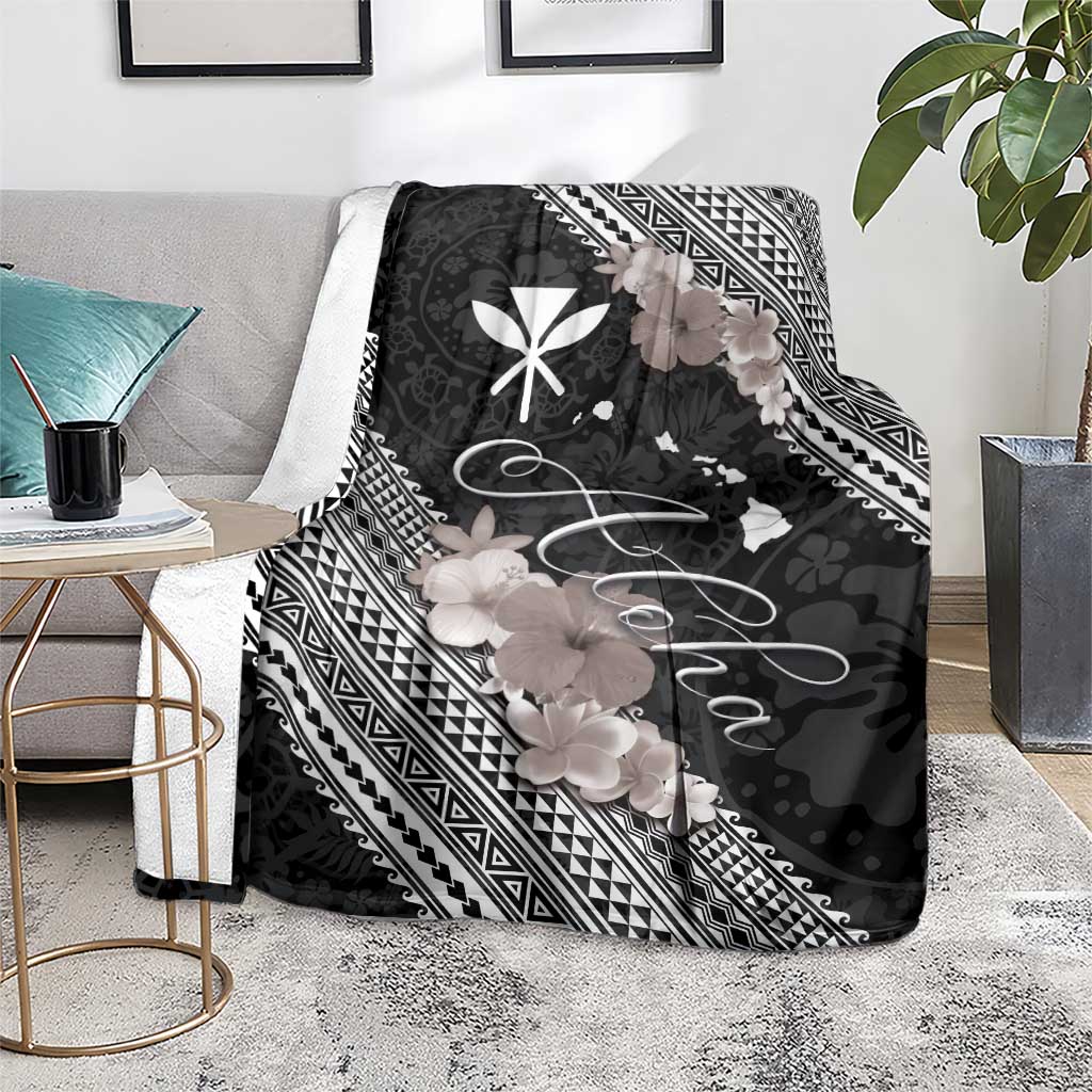 Aloha Hawaii Hibiscus and Plumeria Flowers Blanket Kanaka Maoli Tattoo Polynesian Pattern Gray Color LT03 - Polynesian Pride
