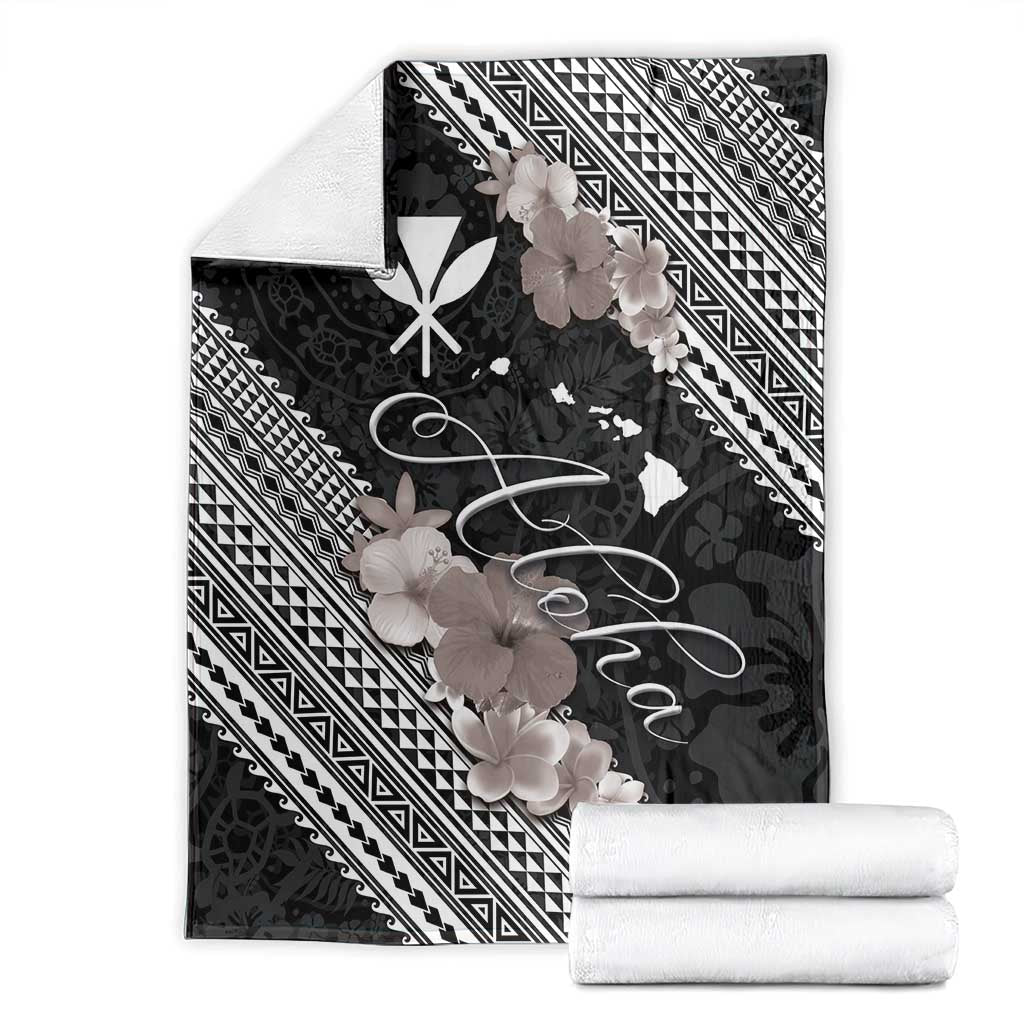 Aloha Hawaii Hibiscus and Plumeria Flowers Blanket Kanaka Maoli Tattoo Polynesian Pattern Gray Color LT03 - Polynesian Pride