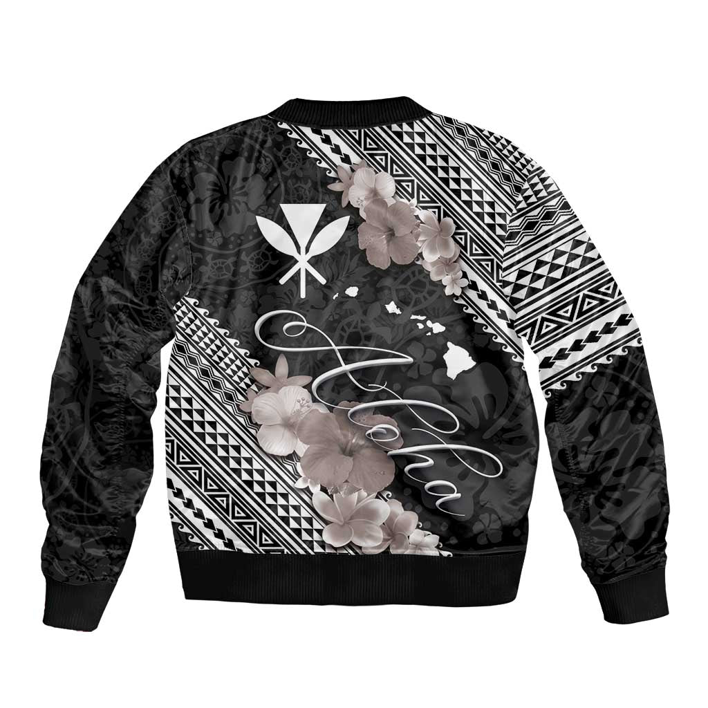 Aloha Hawaii Hibiscus and Plumeria Flowers Bomber Jacket Kanaka Maoli Tattoo Polynesian Pattern Gray Color LT03 - Polynesian Pride