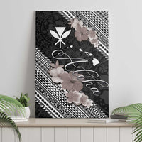 Aloha Hawaii Hibiscus and Plumeria Flowers Canvas Wall Art Kanaka Maoli Tattoo Polynesian Pattern Gray Color LT03 - Polynesian Pride