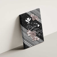 Aloha Hawaii Hibiscus and Plumeria Flowers Canvas Wall Art Kanaka Maoli Tattoo Polynesian Pattern Gray Color LT03 - Polynesian Pride