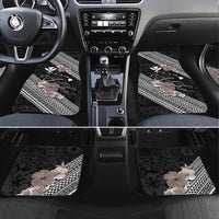 Aloha Hawaii Hibiscus and Plumeria Flowers Car Mats Kanaka Maoli Tattoo Polynesian Pattern Gray Color LT03 Set 4pcs Black - Polynesian Pride