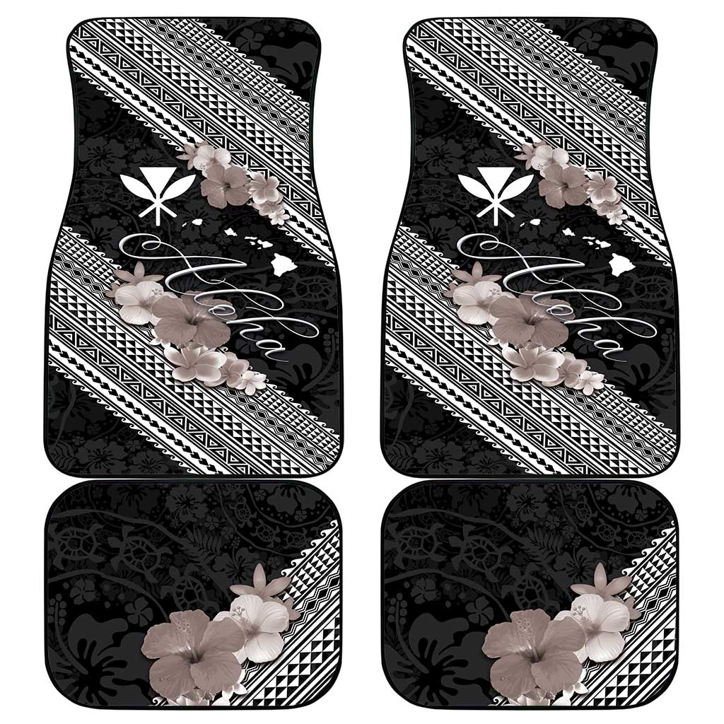 Aloha Hawaii Hibiscus and Plumeria Flowers Car Mats Kanaka Maoli Tattoo Polynesian Pattern Gray Color LT03 - Polynesian Pride