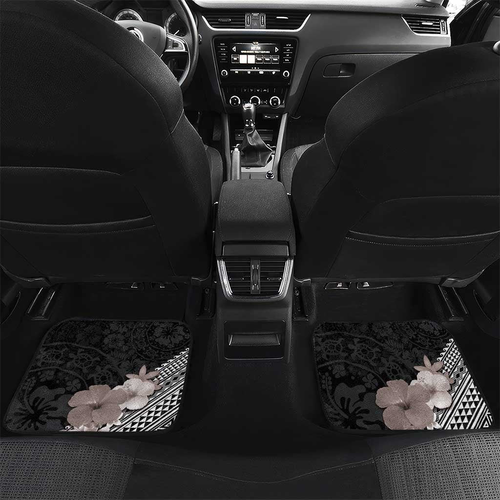 Aloha Hawaii Hibiscus and Plumeria Flowers Car Mats Kanaka Maoli Tattoo Polynesian Pattern Gray Color LT03 Set 2pcs - Back Black - Polynesian Pride